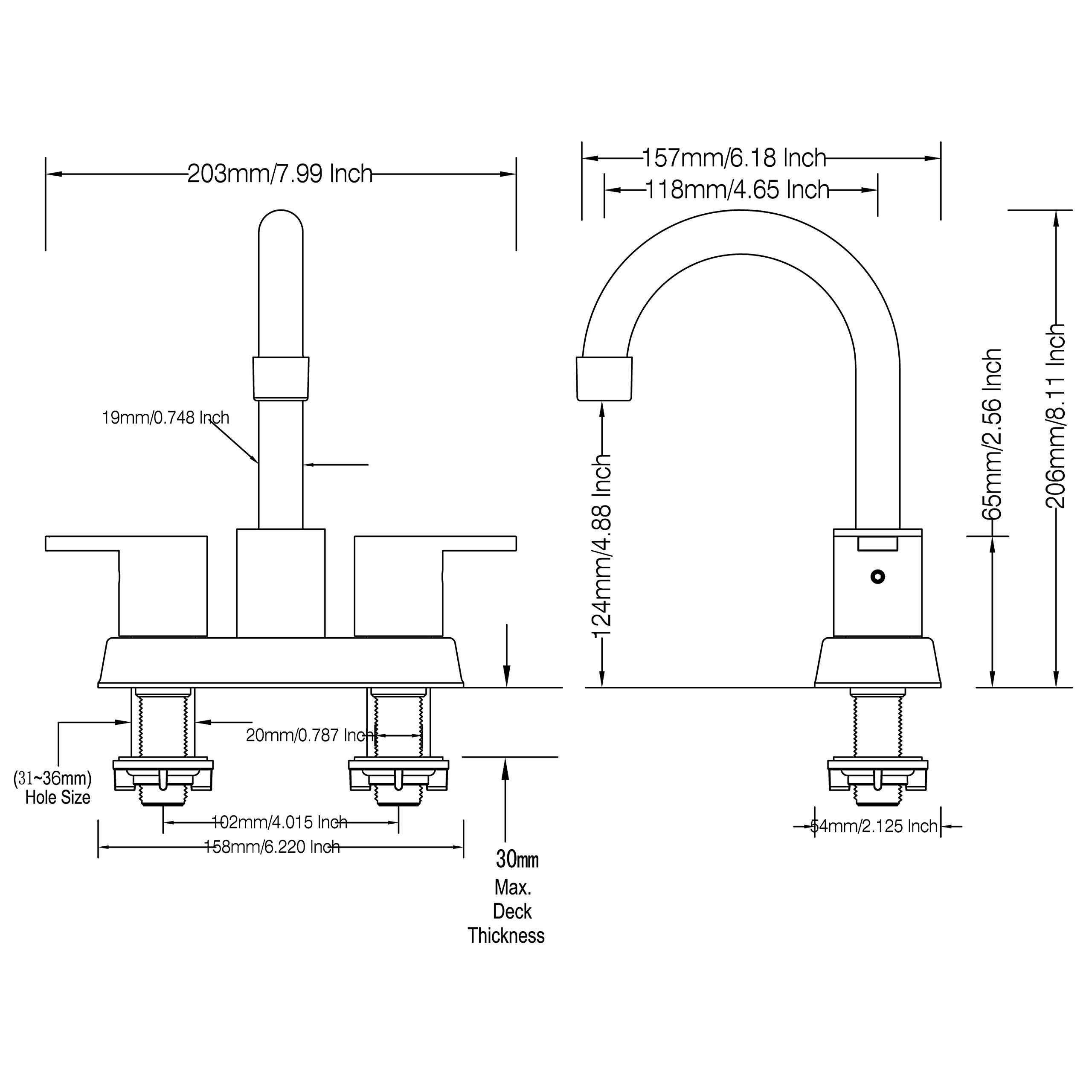 Moderne 4 inch centerset toiletkraan CUPC wasruimtekraan 2 handgreep RV badkamerkraan