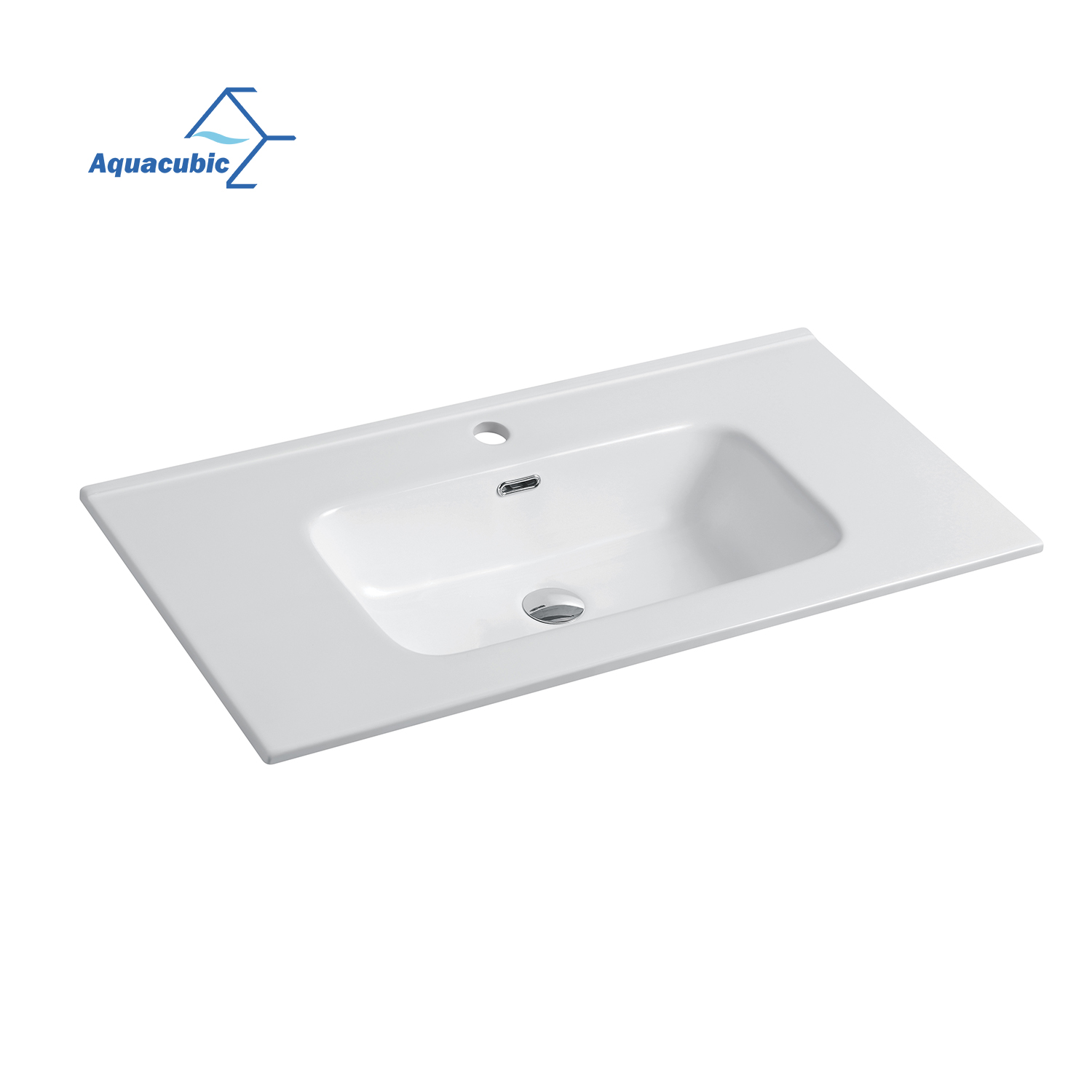 Aquacubic Drop-in zelf-omrandende rechthoekige badkamer dubbele kom ijdelheid top wastafel in wit