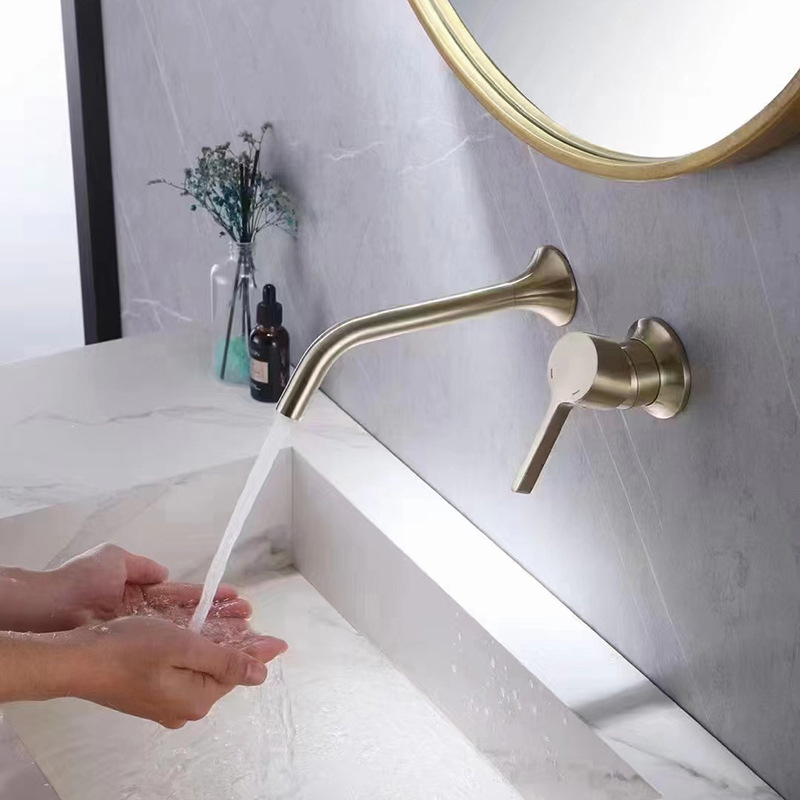 Aquacubic wandmontage badkamer wastafelkranen, 2 handgrepen wandmontage kraan met messing ruw-in klep