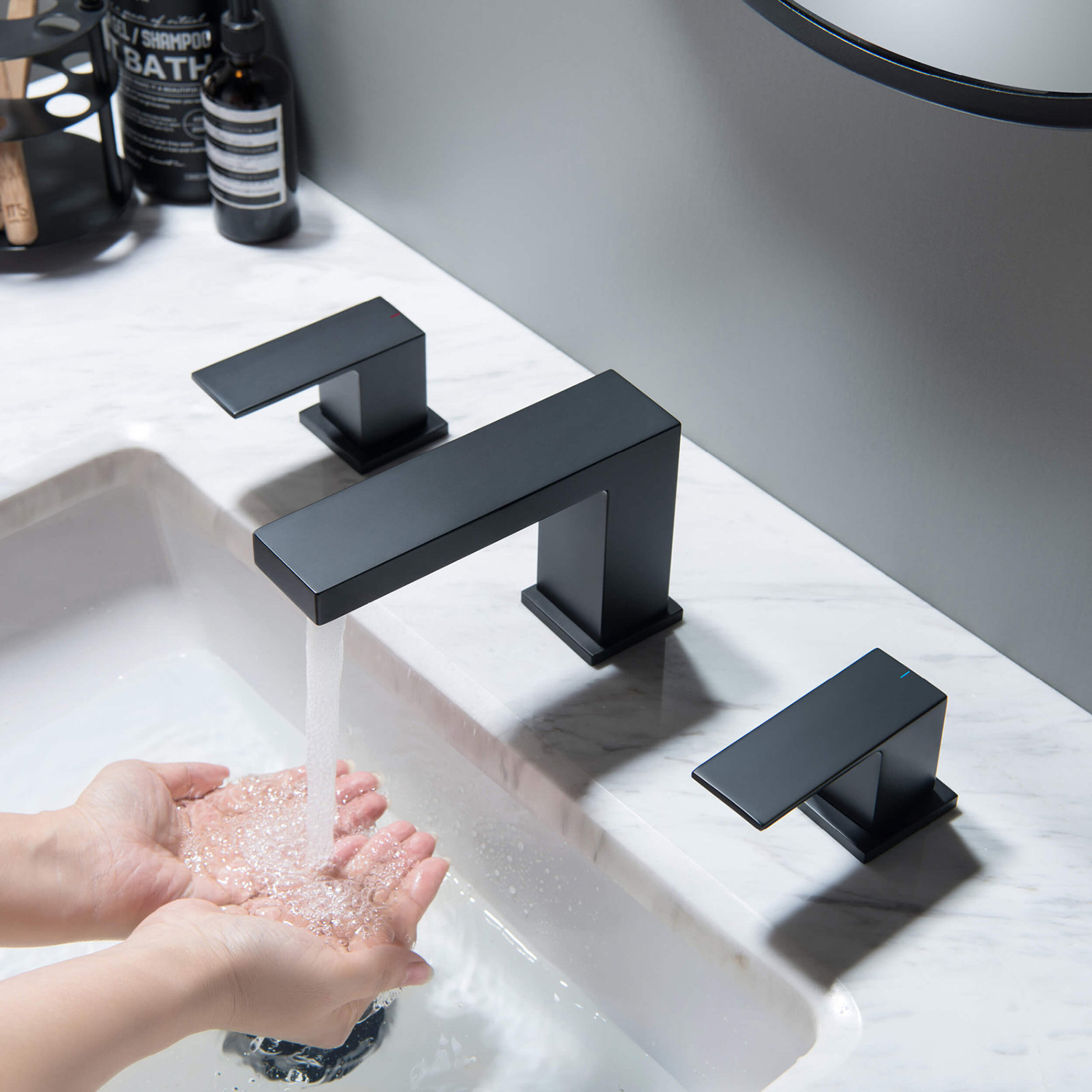 CUPC Kraanfabriek Luxe zwart messing wijdverspreide badkamerkraan 8 inch met dubbele handgrepen voor badkamergootsteen