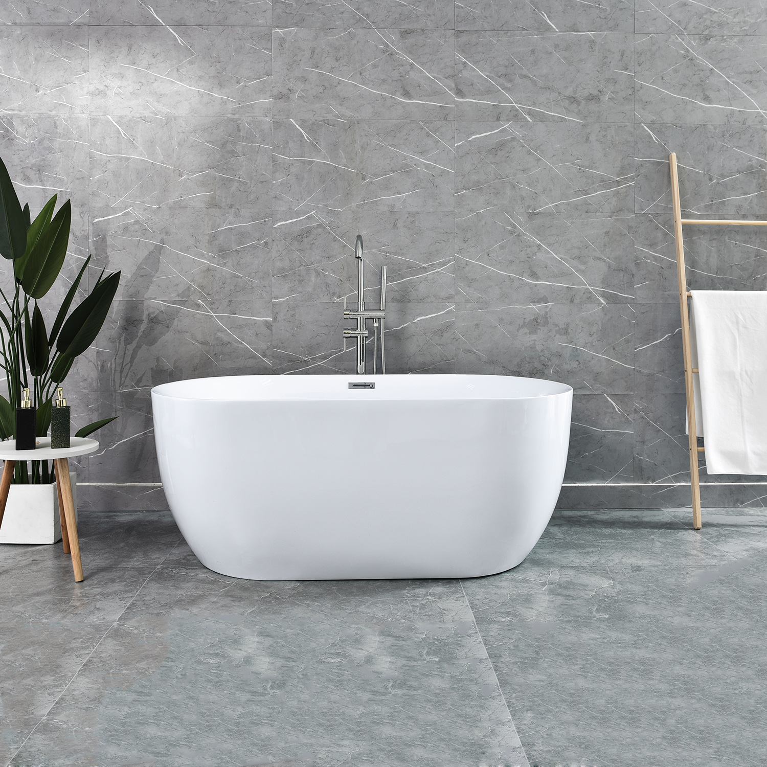 Populaire stijl dunne rand kunststeen badkuip acryl massief oppervlak vrijstaande badkamer badkuip voor hotel