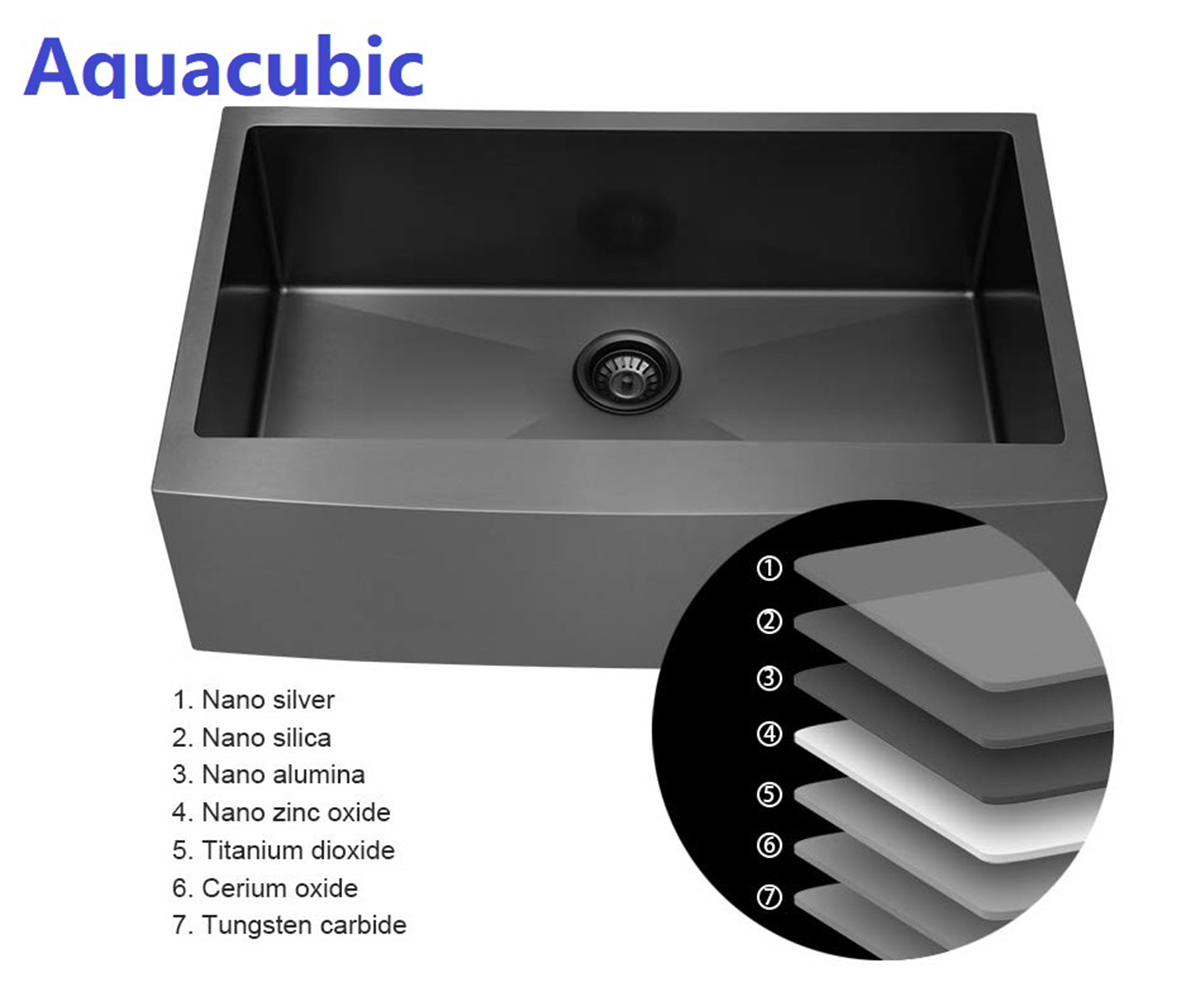 Aquacubic CUPC-gecertificeerde gunmetal zwarte boerderijkeukengootsteen met enkele kom