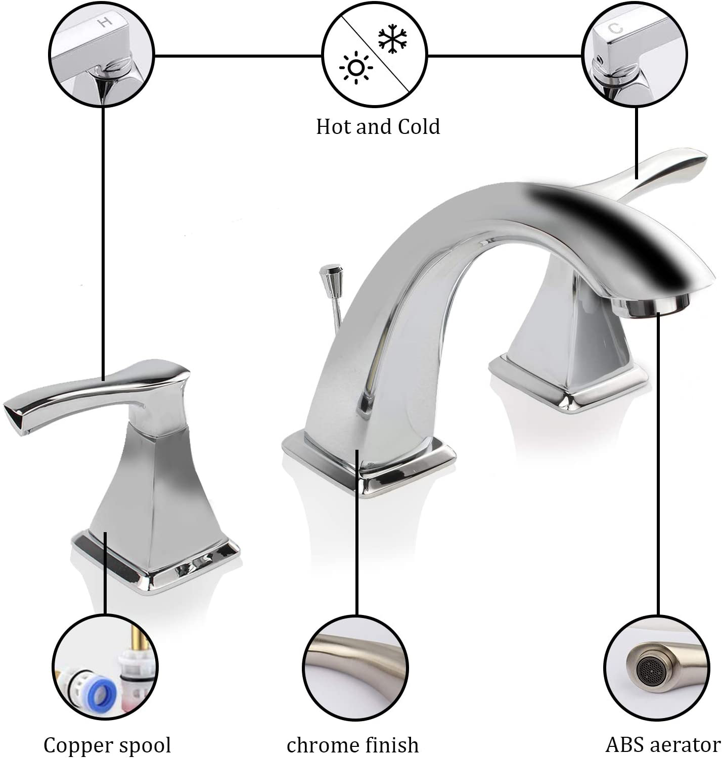 Aquacubic UPC Centerset 4 inch loodvrije messing badkamer toiletkraan met hefstang pop-up afvoer