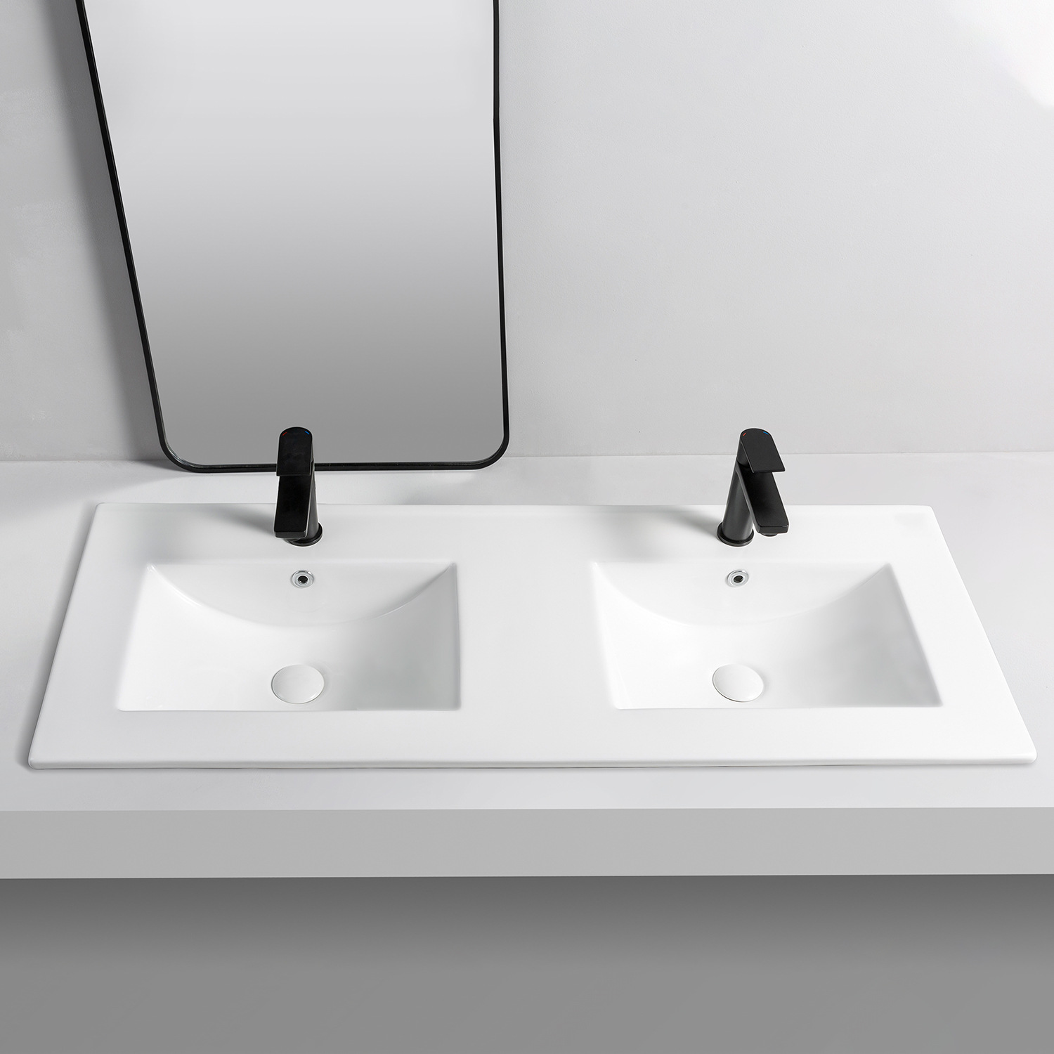Aquacubic Drop-in zelfoprollende dubbele kom vierkante badkamer keramische aanrecht wastafel