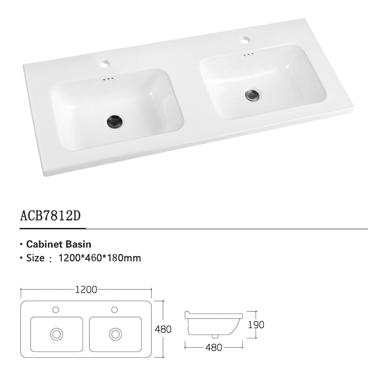 Aquacubic Drop-in zelf-omrandende rechthoekige badkamer dubbele kom ijdelheid top wastafel in wit