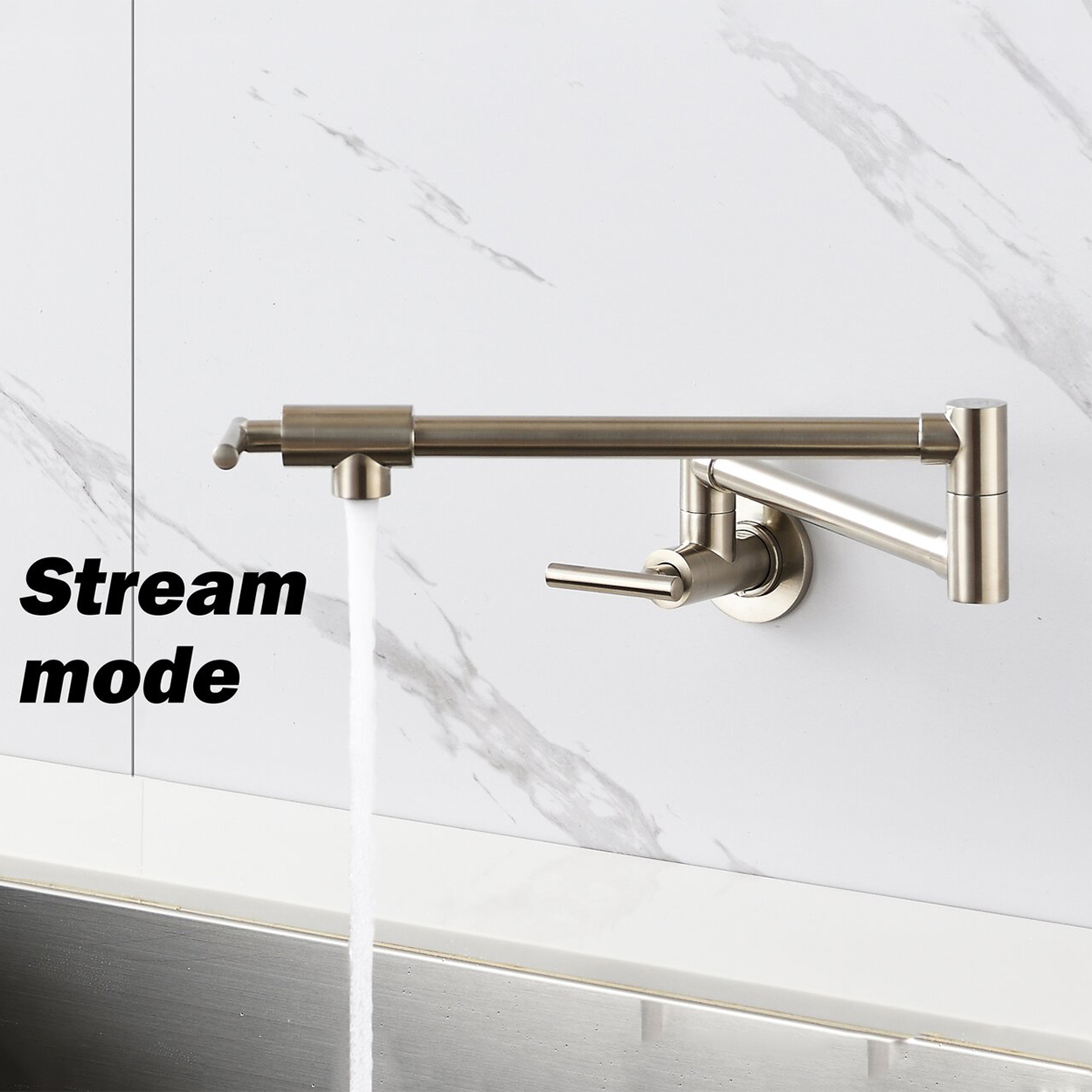 Wall Mount Pot Filler Kraan Messing Pot Filler Geborsteld Goud Opvouwbare Kraan Zwenkarm Keukenkranen Loodvrij Commercieel Rekbaar Enkel Gat Twee Handgrepen Kraan