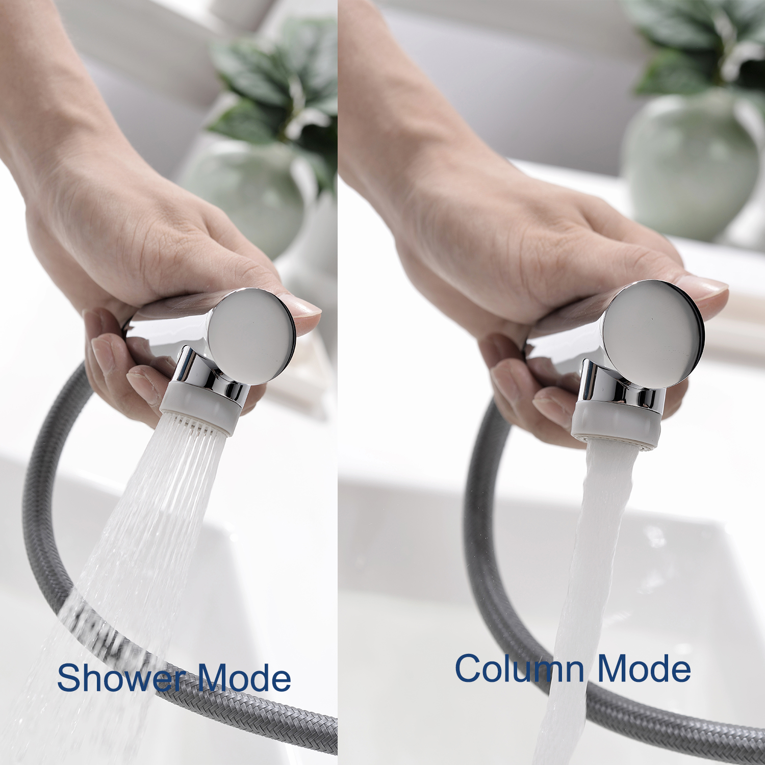 Aquacubic Single Hole Dual Spray Modes Badkamerkraan met uittrekbare sproeier