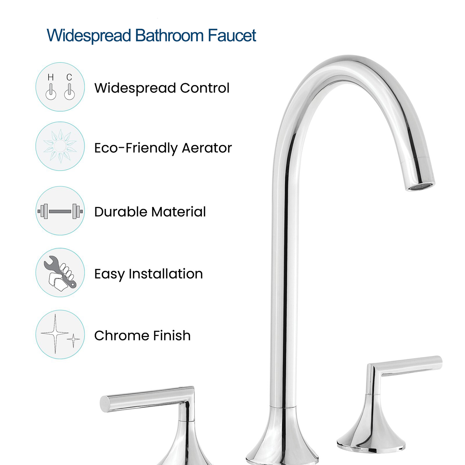 Aquacubic Chroom Wijdverspreide 2-handvat moderne badkamer wastafel kraan toiletkraan loodvrij