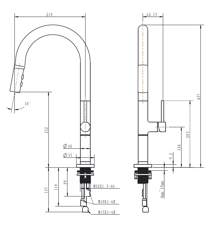 Aquacubic cUPC Enkele handgreep Chrome Pull Down Kitchen Sink Kraan / Kraan met 2 standen sproeier