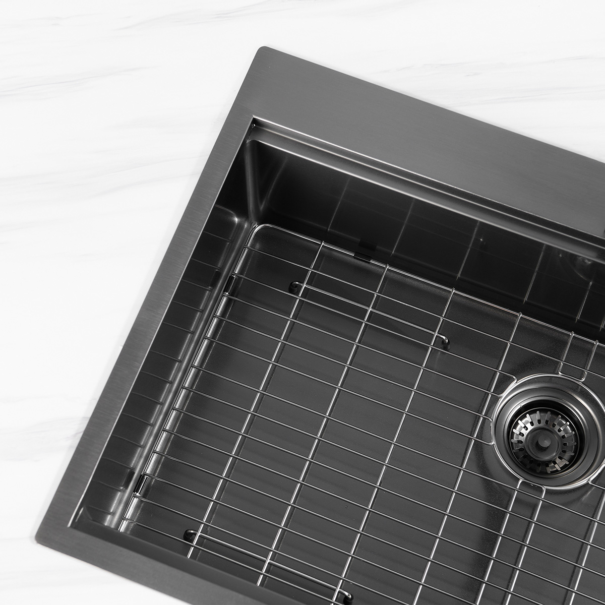 Roestvrijstalen handgemaakte Topmount Drop In UPC Gunmetal Black Nano Kitchen Sink met richel