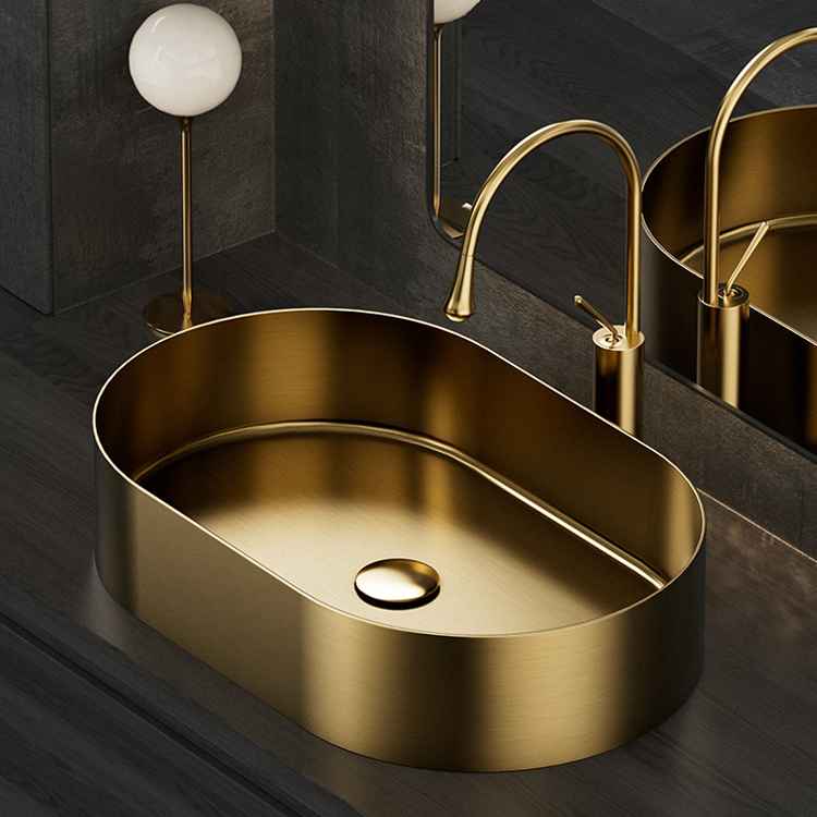 Aquacubic Moderne Ovale Ronde SS304 Gootsteen Rvs Goud Badkamer Handwastafel voor Toilet Vanity Kast