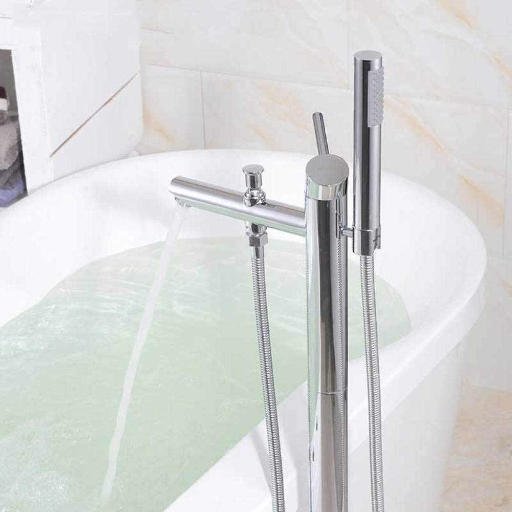 Vrijstaande badkuipkraan Tub Filler Chroom Vloermontage Badkamerkranen Messing Enkele handgreep met handdouche