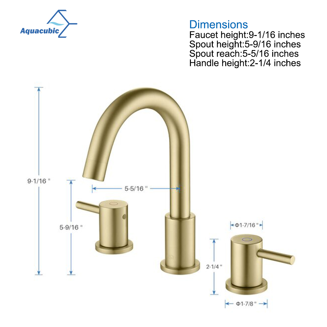 Aquacubic 8 Inch Gouden Badkamer Wastafel Kraan 3 Gat Wijdverbreid met Klep en cUPC Watertoevoerslangen