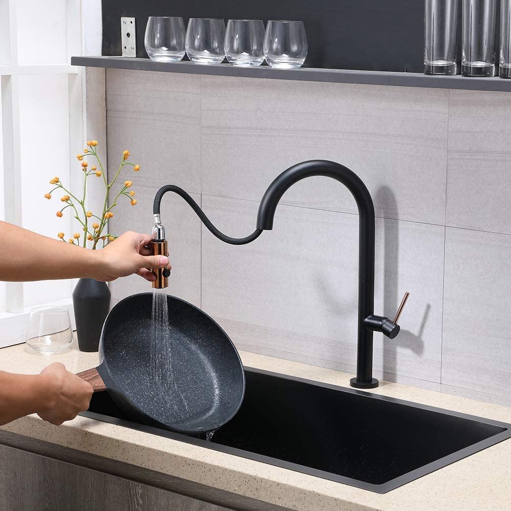 Hoge Kwaliteit Sanitair Pull down Warm en Koud Enkele Handgreep Badrandcombinaties Sink Water Mengkraan Keukenkraan