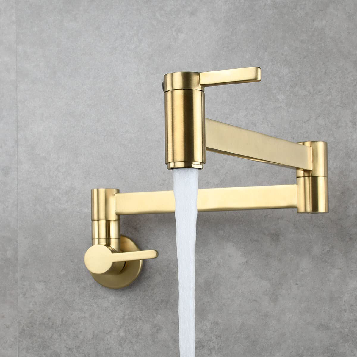 Moderne Geborsteld Goud Pot Filler Kraan Wall Mount Massief Messing Vierkante Opvouwbare Aanrecht Kraan Enkel Gat