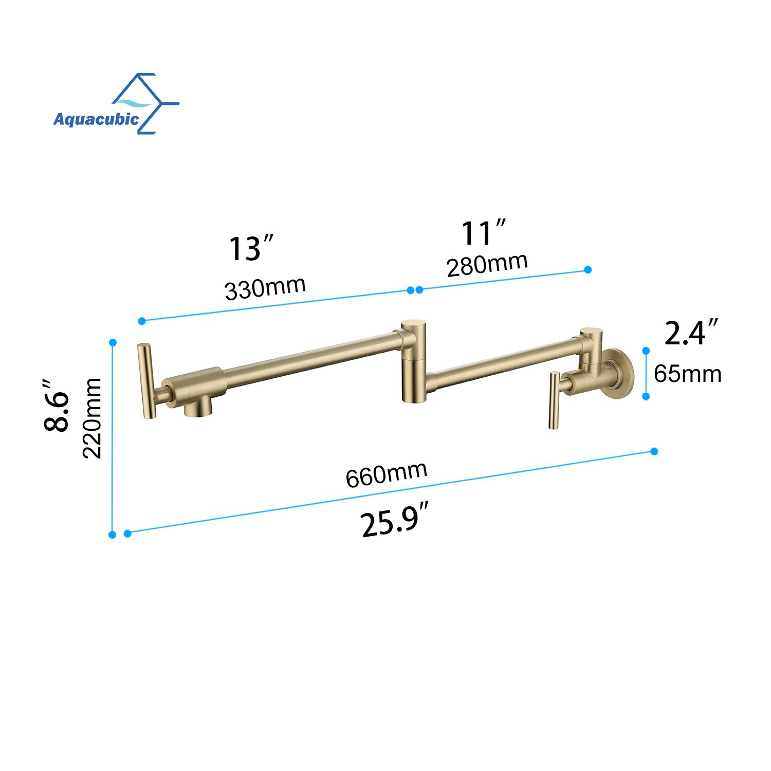 Wall Mount Pot Filler Kraan Messing Pot Filler Geborsteld Goud Opvouwbare Kraan Zwenkarm Keukenkranen Loodvrij Commercieel Rekbaar Enkel Gat Twee Handgrepen Kraan