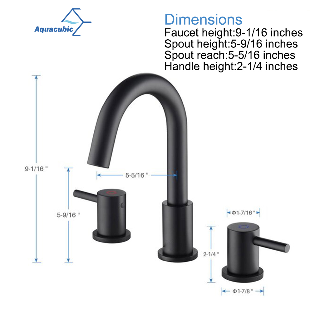 Aquacubic cUPC Loodvrij 8 inch 3-gats lage boog 2-handgreep wijdverspreide matzwarte badkamerkraan