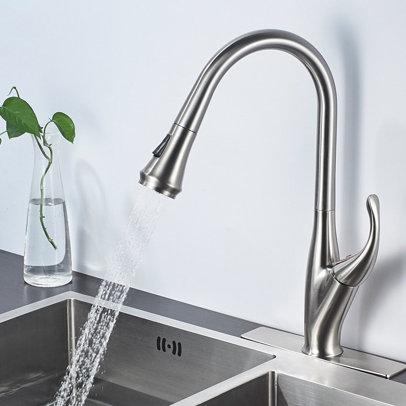 Aquacubic cUPC Elegant enkel gat geborsteld nikkel pull-down sproeier aanrecht waterkraan / kraan