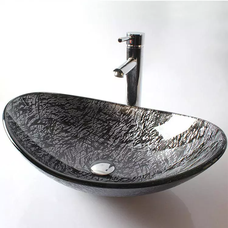 Handgeschilderde aanrechtblad ronde kast wastafel gehard glas badkamer toilet handwasbak