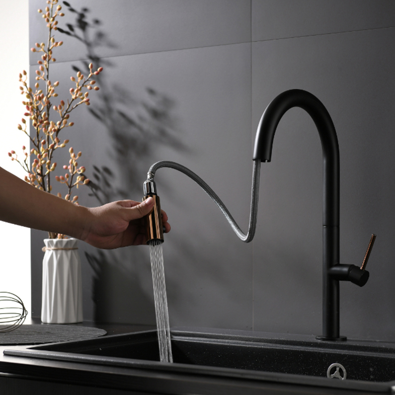 Hoge Kwaliteit Sanitair Pull down Warm en Koud Enkele Handgreep Badrandcombinaties Sink Water Mengkraan Keukenkraan